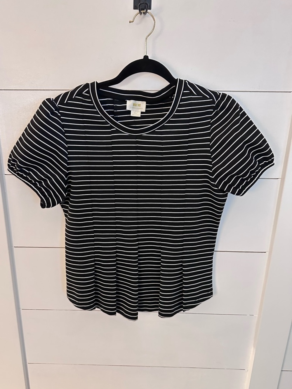 ANTHROPOLOGY MAEVE S Corset Peplum black-White stripe short sleeve stretch top - Picture 2 of 13